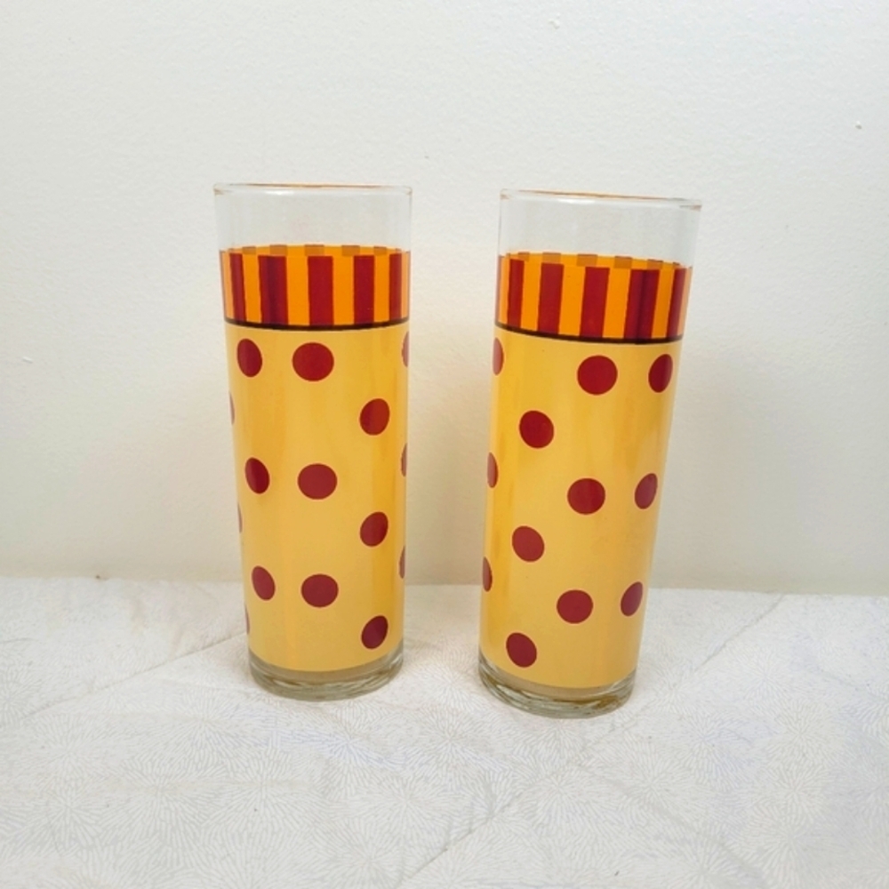 Southern Living At Home Polka Dot Glasses Tumblers Red Yellow Set Of Two whimsy